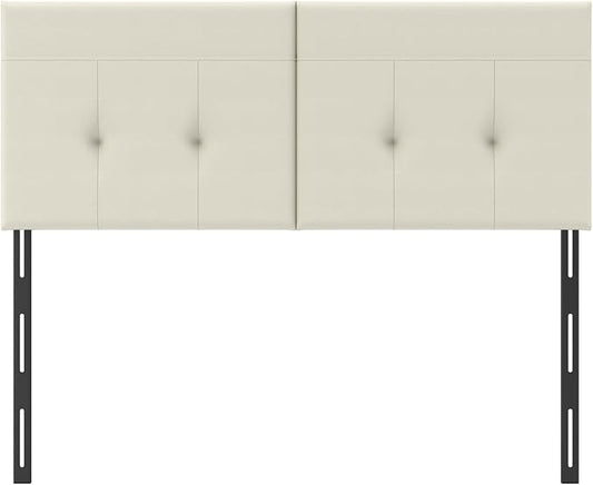 King Headboard Only with Adjustable Metal Legs, Faux Leather Upholstered Headboard King Size, Modern Stylish Headboard with Sunken Dot Design, Sturdy Bed Headboard for Bedroom, Ivory