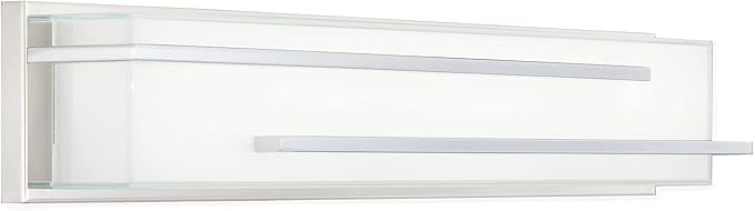 Possini Euro Design Jada Modern Wall Mount Light LED Chrome Silver Hardwired 26 1/4" Wide Light Bar Fixture Rectangular White Glass Shade for Bathroom Vanity Mirror House Home Room Decor