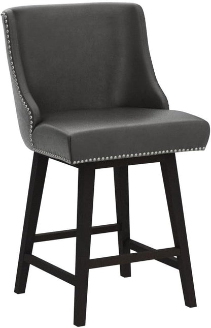 CHITA Counter Height Swivel Bar Stools Set of 2, FSC Certified Upholstered Counter Stools, Modern Swivel Barstools with Wood Legs for Kitchen Island, 26" Seat Height, Faux Leather in Retro Grey