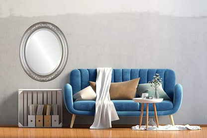 OVALCREST Oval Beveled Wall Mirror for Home Decor - Florence Style - Silver Shade - 44" x 34"