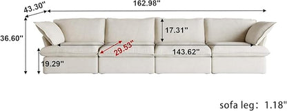 JACH Modular Sectional Couches for Living Room, Deep 4 Seats 162" Sectional Sofa, Cushion Covers Removable, Two Corners and Two Middle, Sofas Furniture for Living Room, Beige