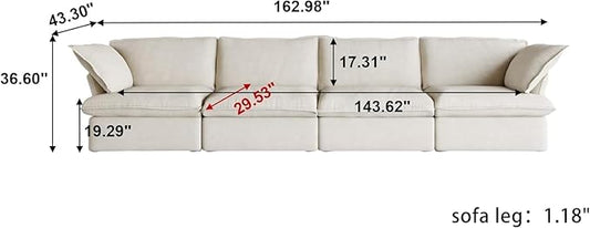 JACH Modular Sectional Couches for Living Room, Deep 4 Seats 162" Sectional Sofa, Cushion Covers Removable, Two Corners and Two Middle, Sofas Furniture for Living Room, Beige