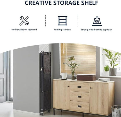 Four-Layer Foldable Storage Metal Shelf with Locking Wheels,Easy Assembly and Move Space-Saving Shelves Organizer Suitable for Kitchen, Pantry and Closet-28.54" L x 14.17" W x 46.06" H