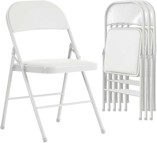 4 Pack White Folding Chairs with Padded Cushion and Back, Portable Heavy Duty Metal Frame Commercial Seat, Foldable Indoor Outdoor Chairs with 330-LBS Capacity for Office Party Events Kitchen Wedding