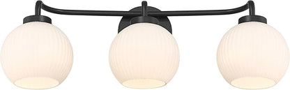 Possini Euro Design Nadia 24" High Modern 3 Light Bathroom Vanity Wall Lamp Light Fixture Mount Over The Sink Mirror Hardwired Cordless Black Milk Glass Shade