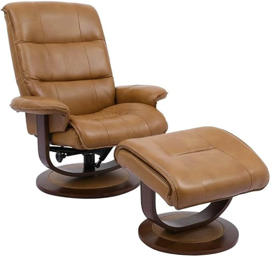 Pemberly Row Leather Swivel Recliner with Ottoman in Brown, Manual Recliner Chair for Living Room Comfort