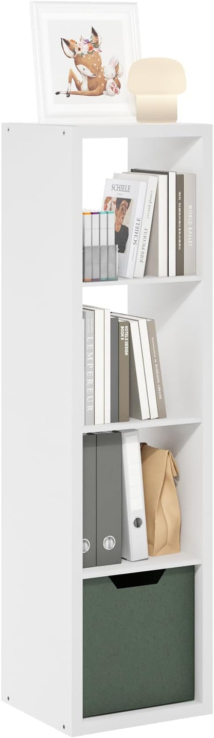 Furinno Cubicle Book Shelf, 4-Cube Vertical Thick Frame Bookshelf, Horizontally & Vertically Reversible Bookcase with Open Back, 14.6 x 15.9 x 58, for Living Room, Bedroom, Home Office, White