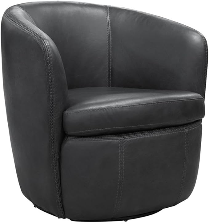 Pemberly Row Set of 2 Vintage Slate All Italian Leather Swivel Club Chair