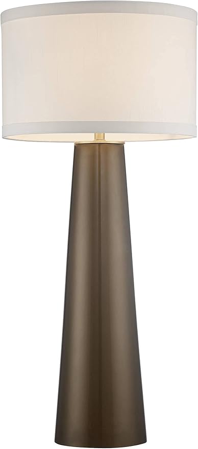 Possini Euro Design Karen Modern Table Lamp 36" Tall Dark Gold Tapered Glass Column Off White Fabric Drum Shade Decor for Living Room Bedroom House Bedside Nightstand Home Office Entryway Family