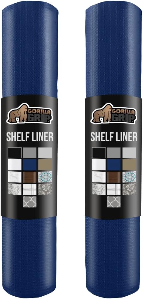 GORILLA GRIP Slip Resistant Drawer and Shelf Liner 2 Pack, Non Adhesive Water Resistant, Easy Clean and Trim, Smooth Surface Liners for Kitchen Cabinet, Shelves, Drawers, Pantry, 20 in x 20 FT, Navy