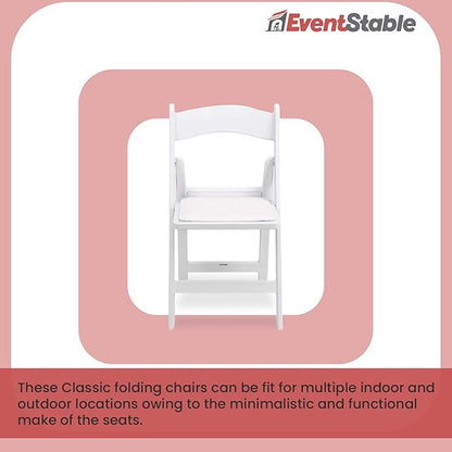 EventStable Titan PRO Resin White Indoor/Outdoor Lightweight Vinyl Padded Folding Chair for Weddings Parties Events - 4 Pack