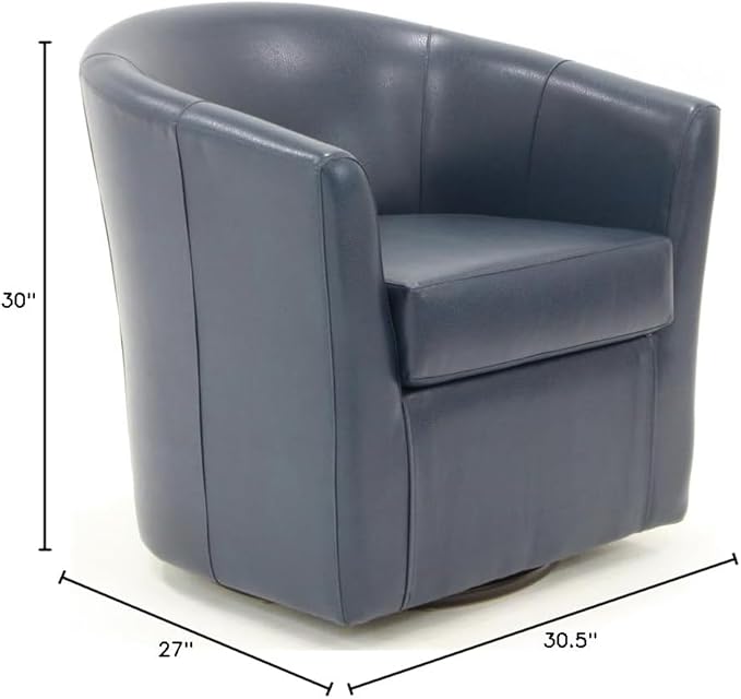 Pemberly Row 19" H Traditional Faux Leather Swivel Club Chair in Blue