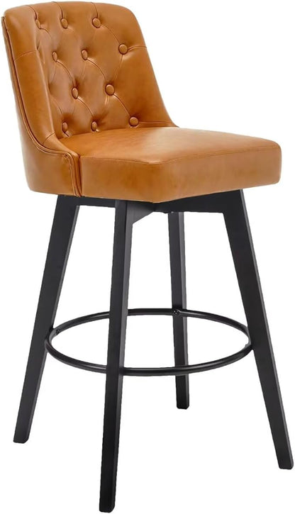 MINCETA Bar Stools Set of 4, PU Leather Barstools, 26 Inch Upholstered Counter Stools with Low Tufted Back and Footrest, Swivel Counter Height Barstools for Kitchen Island Home Bar Brown