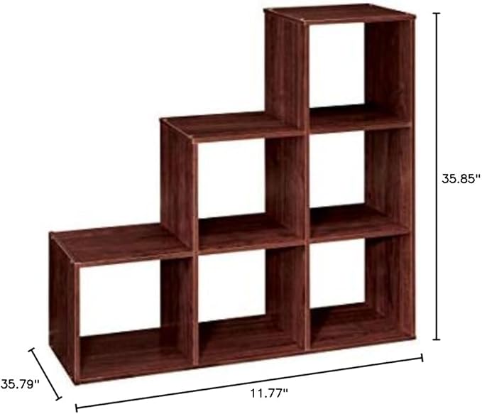 ClosetMaid Cubeicals 3-2-1 Cube Storage Shelf Organizer Bookshelf, 3 Tier, Steps, Corner Unit, Easy Assembly, Wood, Dark Cherry Finish