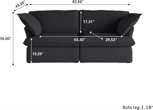 JACH Modern Couch for Living Room, Love Seat Modular Sectional Sofa, Cushion Covers Removable, Comfy Convertible Sectional Couches, Two Corners Sofa for Living Room Bedroom Office Apartment (Black)