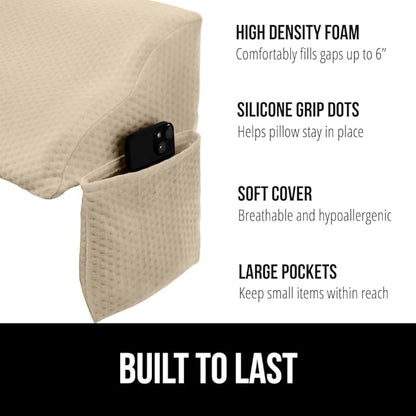 GORILLA GRIP Patent Pending Bed Wedge Pillow Headboard Gap Filler, US Designed, Comfortable Supportive High Density Foam Pillows, Stay in Place Gripping Dots, Wedges Between Mattress, Full Size Cream