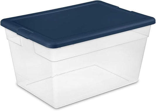 Sterilite 8-Pack Storage Box, Plastic Container Bins with Lids, 56 Quart, Marine Blue - Heavy-Duty Organizing Containers for Closet, Bathroom, and Office