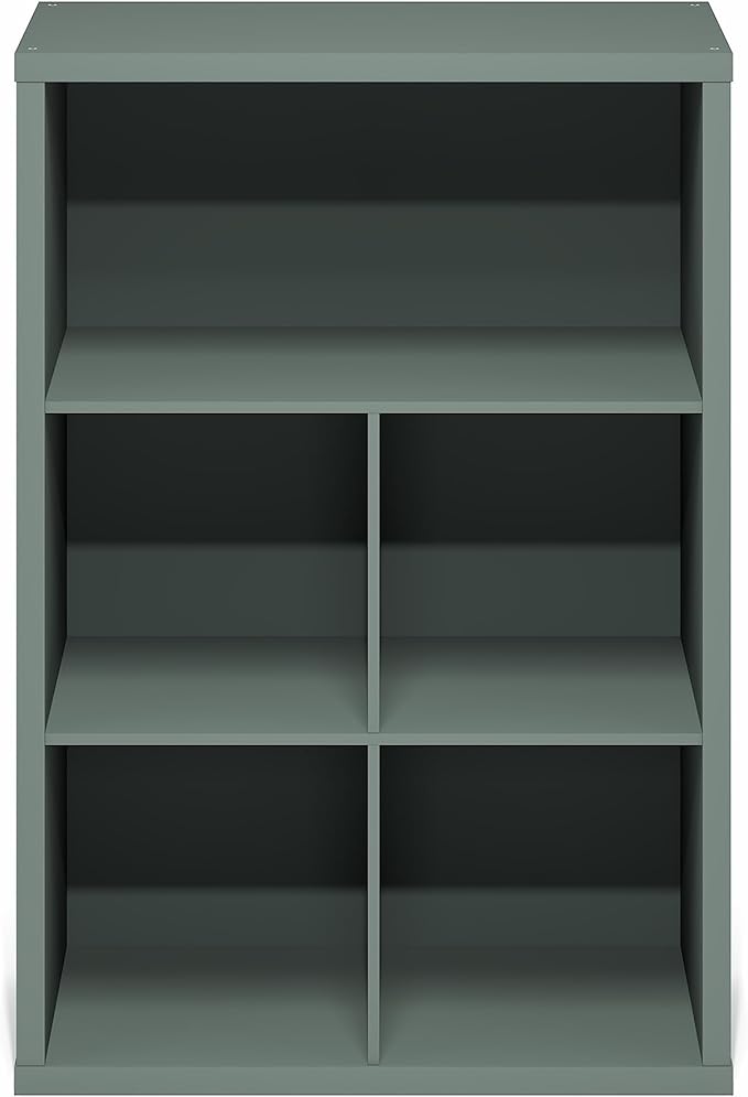 Furinno Cubicle Book Shelf, 5-Cube Thick Frame Bookshelf, Reversible Bookcase with Closed Back, 14.6" x 57.8" x 58", for Living Room, Bedroom, Home Office, Sage Green