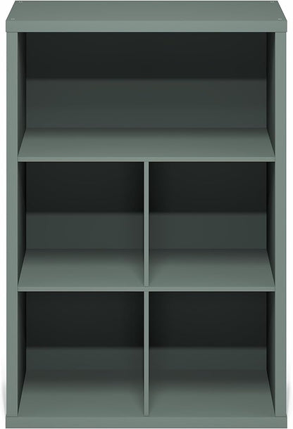 Furinno Cubicle Book Shelf, 5-Cube Thick Frame Bookshelf, Reversible Bookcase with Closed Back, 14.6" x 57.8" x 58", for Living Room, Bedroom, Home Office, Sage Green
