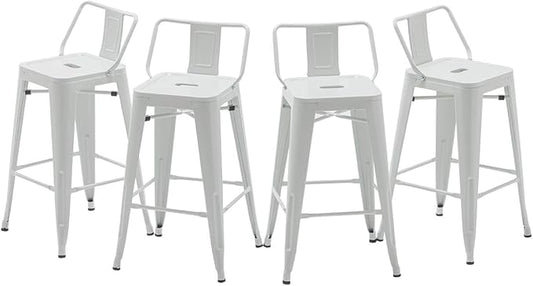 HAOBO Home Modern Industrial Metal Stool [Set of 4] for Indoor/Outdoor Dining Chair (26", Low Back White)