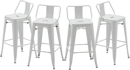 HAOBO Home Modern Industrial Metal Stool [Set of 4] for Indoor/Outdoor Dining Chair (30", Low Back White)