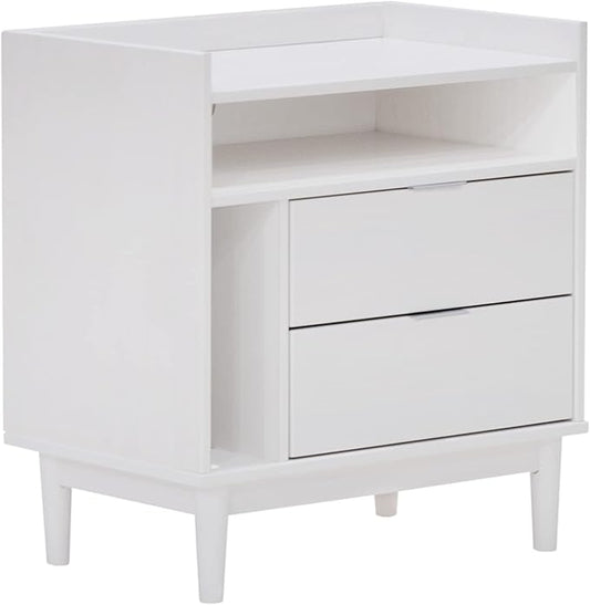 Walker Edison Blythe Mid-Century Modern Tray-Top Storage Nightstand 25 Inch White