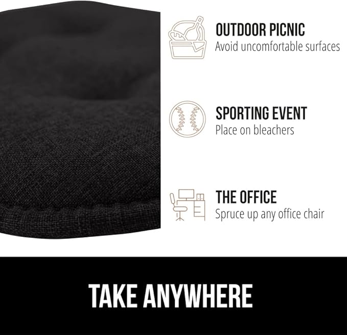GORILLA GRIP Slip Resistant Tufted Chair Cushions, No Ties Required, Memory Foam Pads for Dining Room Kitchen Table, Office, Rocking Chairs, Plush Seat Cushion Pad, Home Decor, Set of 4, 16x17, Black
