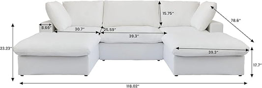 WJShome 118.02" Cloud Couch,Modular Sectional Sofa with 2 Storage Ottomans, U Shaped Down Filled Convertible Couch for Living Room Sets,Sofa Cover Washable & Replaceable(White)