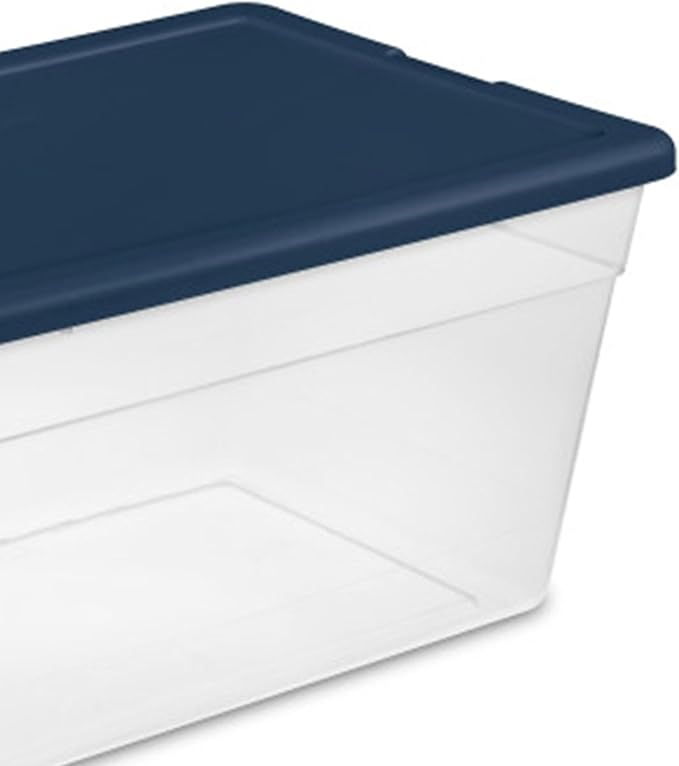 Sterilite 16-Pack Storage Box, Plastic Container Bins with Lids, 56 Quart, Marine Blue - Heavy-Duty Organizing Containers for Closet, Bathroom, and Office
