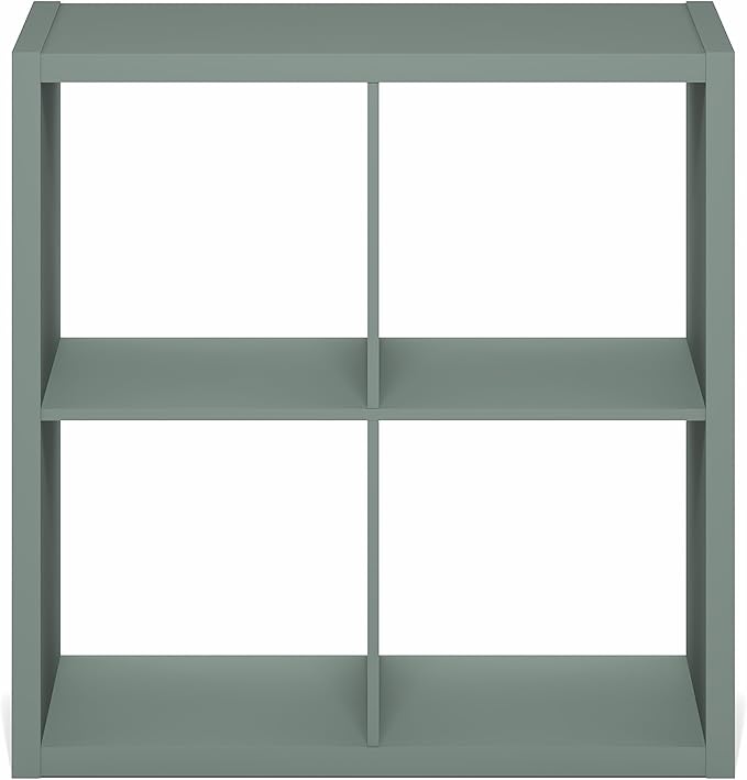 Furinno Cubicle Book Shelf, 4-Cube Thick Frame Bookshelf, Reversible Bookcase with Open Back, 14.6" x 30" x 30", for Living Room, Bedroom, Home Office, Sage Green