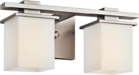 Kichler Tully 15" 2 Light Vanity Light with Satin Etched Cased Opal Glass Antique Pewter