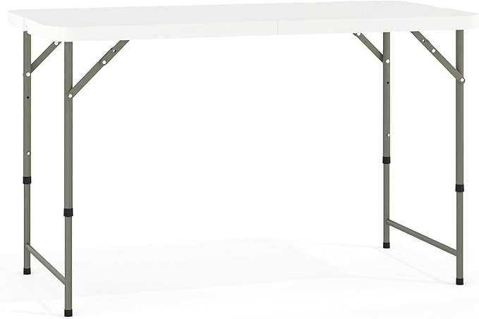 Flash Furniture 4' Rectangular Plastic Folding Event Table with Adjustable Legs and Carrying Handle, Bi-Fold Portable Banquet Table for Indoor/Outdoor Events, White
