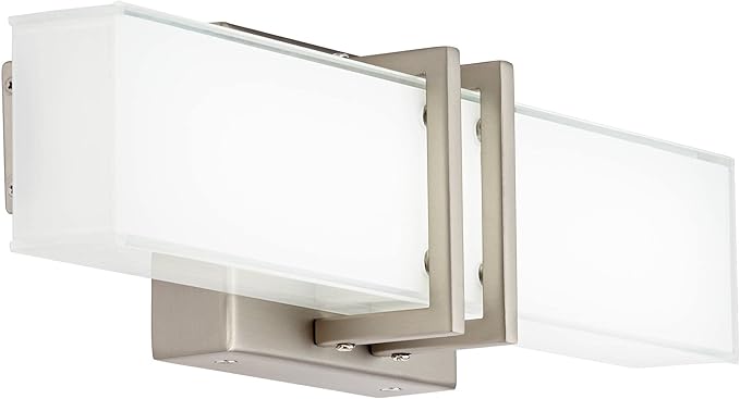 Possini Euro Design Exeter Modern Wall Lights Set of 2 Brushed Nickel Silver Hardwired 4 1/2" LED Fixture White Rectangular Glass Shade for Bedroom Bathroom Vanity Living Room Home Hallway Dining
