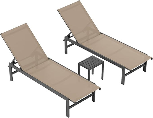Outdoor Lounge Chairs for Pool, Aluminum Chaise Lounge Chairs with 5-Position Recliner, Patio Lounge Chair for Backyard