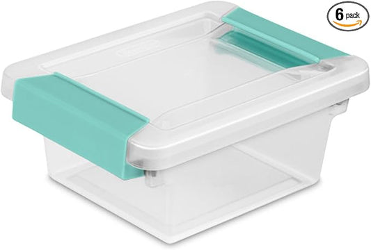 Sterilite 6-Pack Clip Box, Stackable Clear Plastic Bins with Latching Lids, Mini - Writing, Arts or Crafts Supplies Storage Containers for Home, Office, Classroom and Workshop Organization