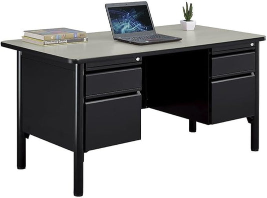 nbf signature series Stahl Double Pedestal Office Desk – Durable Gray Laminate Computer Desk with 4 Lockable Drawers – Modern Executive Desk with File Cabinet – 60" W x 30" D Office Work Desk