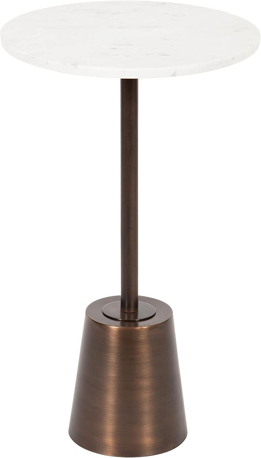 Kate and Laurel Tira Round Side Table, 14 x 14 x 24, White and Bronze, Decorative Pedestal Style End Table for Use as a Bedroom Nightstand or Living Room Accent
