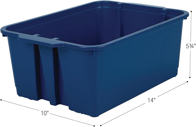 Really Good Stuff Stacking Bins, 14" x 10" x 5 .75" - 6 Pack, Navy, Stackable Storage Plastic Bins for Classroom Organization, Home Storage, Office & Hospital Supplies