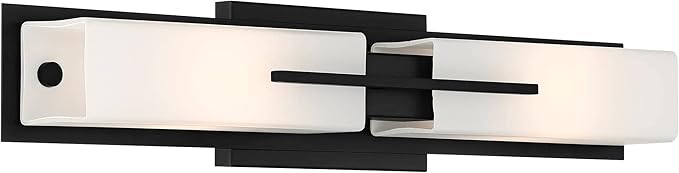 Possini Euro Design Midtown Mid-Century Modern Wall Mounted Light Black Metal Hardwired 23 1/2" Wide Light Bar Fixture White Opal Glass Shades for Bathroom Vanity Mirror House Home Room Decor