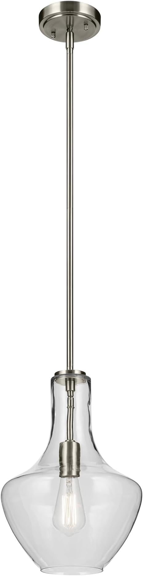 Everly 15.25" 1-Light Bell Pendant with Clear Glass in Brushed Nickel, for a Kitchen Island, Dining Nook, or Home Bar, (15.25" x 10.5") 42141NI