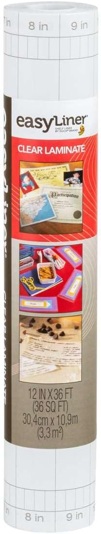 EasyLiner Clear Adhesive Shelf Liner for Cabinets, Cupboards & Protective Covering - Peel and Stick Shelf Liner Easy to Cut & Fit - Self- Adhesive & Removable - 12" x 36 Feet - 1 Roll