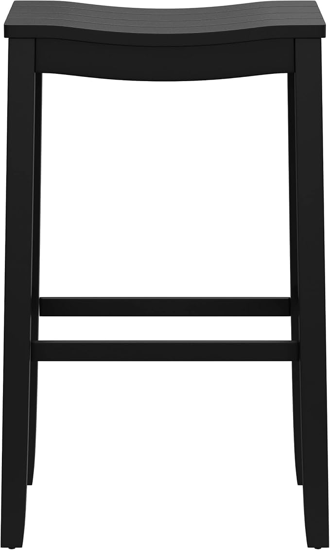 Hillsdale Fiddler Wood Backless Bar Height Stool with Saddle-Style Seat, Black