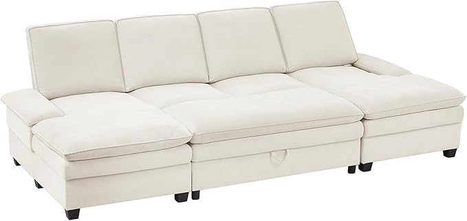 ONBRILL 108" Modular Sectional Sofa,U Shaped Sectional Couch with Movable Ottoman,Cloud Couches for Living Room,Bedroom and Apartment, Beige