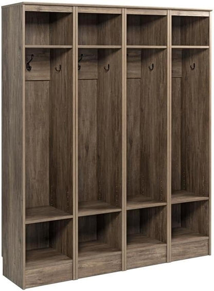 Prepac Narrow Coat Rack Freestanding Hall Tree with 3 Hooks, Entryway Furniture for Coat & Shoe Storage, Entryway Organization with Adjustable Shelf, 14.75"W x 72.5"H x 15.5"D, Set of 4, Drifted Gray