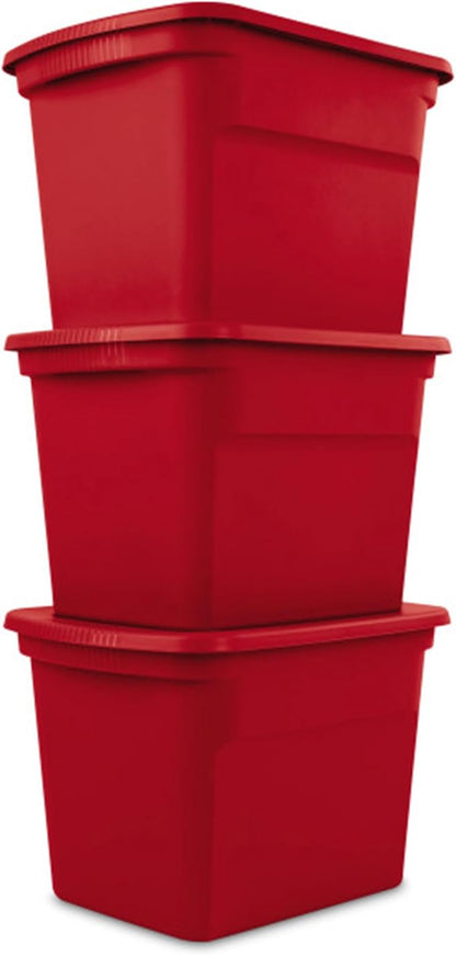 Sterilite 18 Gallon Stackable Storage Tote Container, Seasonal Home Decor, and Garage Organizer Bin with Lid, Red (16 Pack)