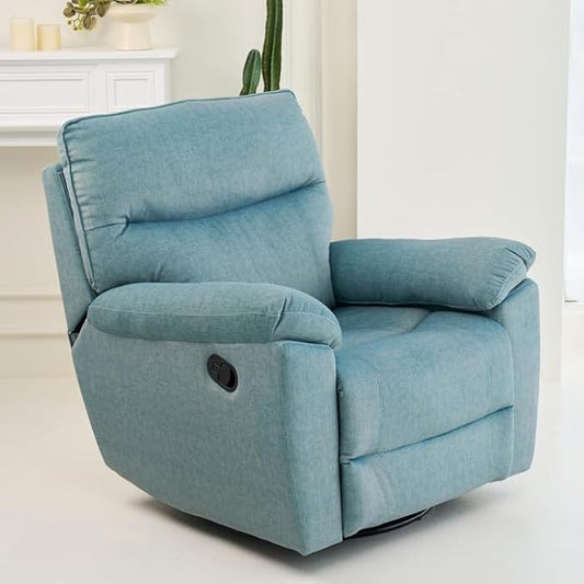 Reclining Sofa Rocking Recliner Chair Manual Adjustable 360 Swivel with Ergonomics Overstuffed Lumbar Arm Support Natural Fabric Surface Made for Living Room, Bedroom, Nursery, Turquoise