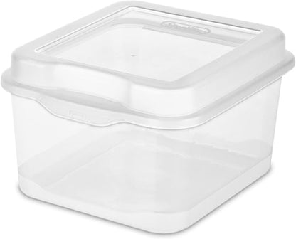 Sterilite FlipTop, Stackable Small Storage Bin with Hinging Lid, Plastic Container to Organize Desk at Home, Office, Clear, 24-Pack