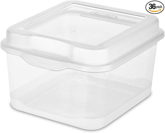 Sterilite FlipTop, Stackable Small Storage Bin with Hinging Lid, Plastic Container to Organize Desk at Home or Office, Clear, 36-Pack