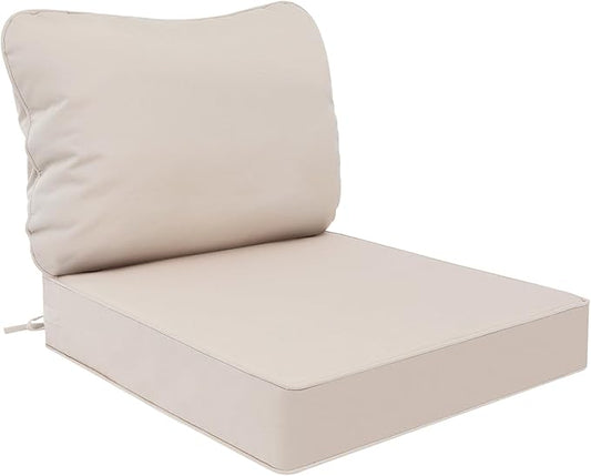 AAAAAcessories Outdoor Deep Seat Cushions, Waterproof, Fade-Resistant Patio Furniture Replacement Cushions, 23.5" x 25.5" x 5" + 23.5" x 19", Khaki Beige