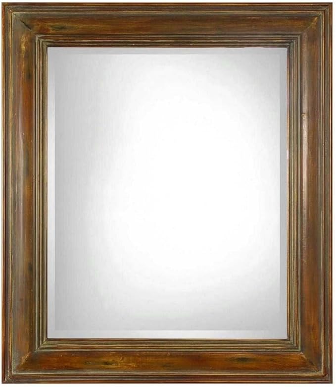 Uttermost 07016 Darian - 42" Square Mirror, Dark Brown/Gold/Sage Glaze Finish